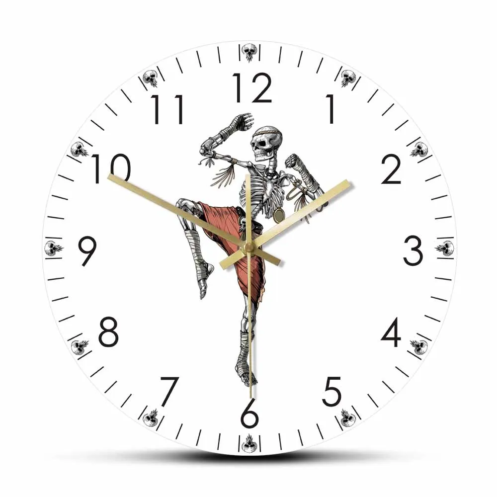 

Skeleton Muay Thai Fighter Wall Clock Modern Design Home Decor For Man Cave Combat Skull Boxing Martial Art Fighting Wall Clock