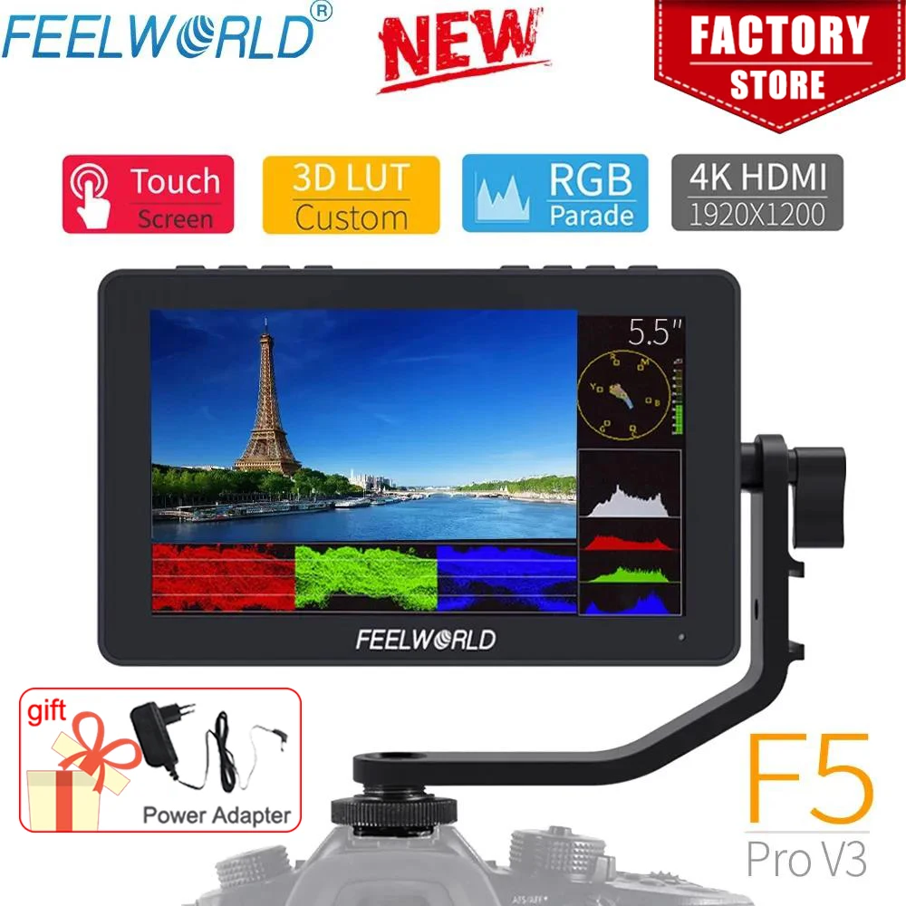 Feelworld F5 Pro V3 Da 5.5 Pollici Sul Monitor Di Campo Della Fotocamera Dslr Touch Screen 3D Lut 4K Hdmi Luce Led Di Trasmissione Wireless Esterna