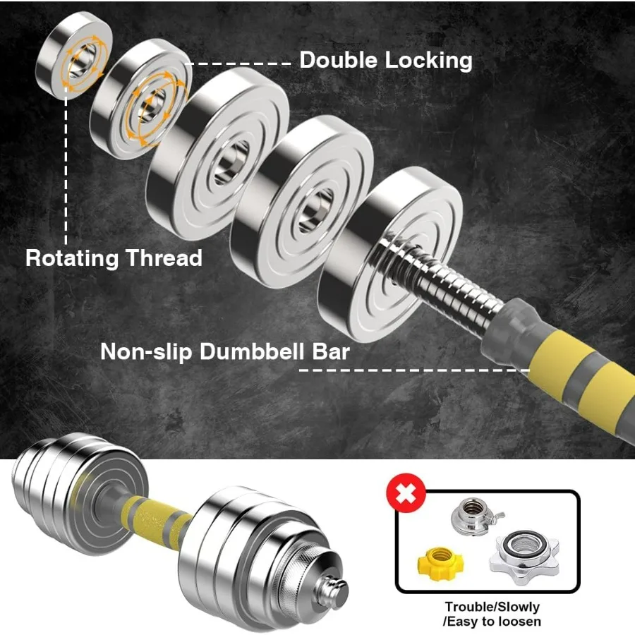 Adjustable Dumbbell Set -88 LBS weights set, Dumbbell Barbell 3 in 1, Steel Dumbbells Pair with Connecting Rod for Adults Women