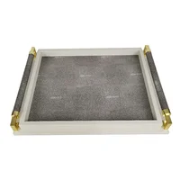 Storage Wooden Tray Leather Plate European Gray Metal Tray Rectangle with Handle Home Hotel Storage Ornaments Serving Plate 1