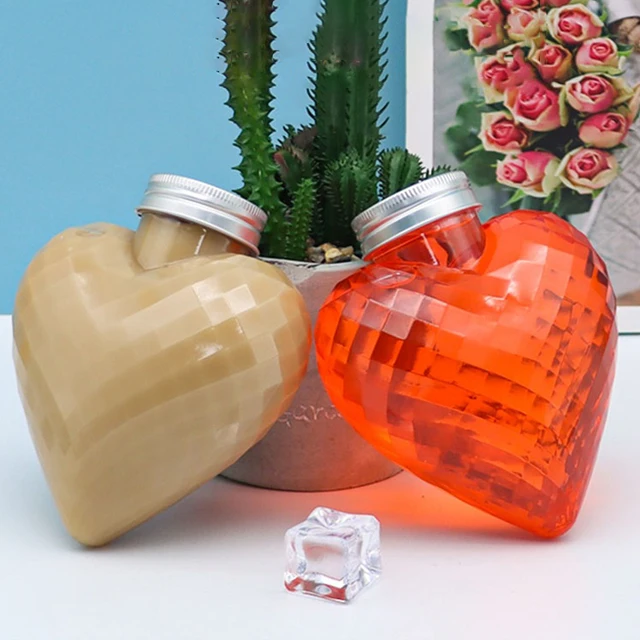 10Pcs 300ml Plastic Heart Shape Water Bottle Transparent Plastic Portable Box For Juice Tea Milk Bottles Drinking Cup BPA Free 3