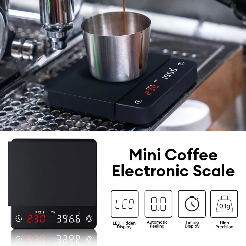 

2kg/0.1g Digital Coffee Scale with Timer Rechargeable Electronic Kitchen Food Balance High Precision Drip Espresso Scale Oz/ml/g