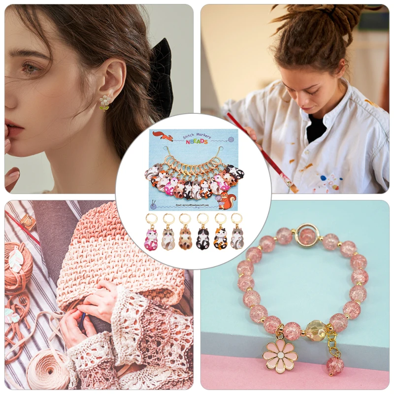 24 Pcs Enamel Cat Stitch Markers Enamel Alloy Crochet Stitch Marker Charms Removable Locking Marker for Knitting Weaving