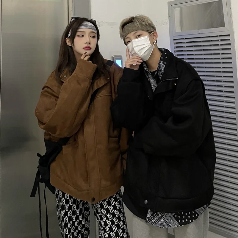 French Couple Coat Men's Ins Fashion Autumn and Winter New Suede Autumn Retro American Fashion Trend Hip Hop Workwear Jacket Men