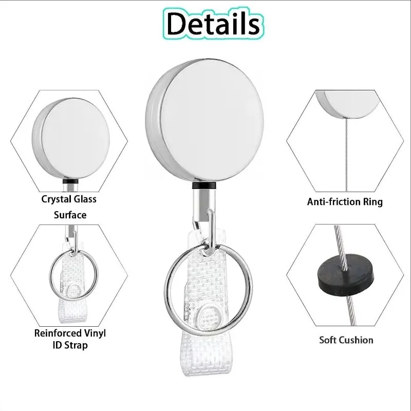 Retractable Metal Keychain with Badge Reel and Elastic Key Ring