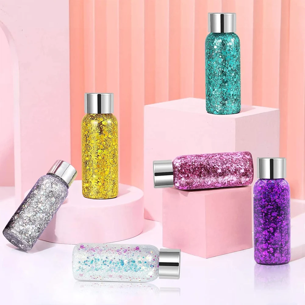 9 Pack Body Glitter Gel Face Hair Nail Lip Glitter Gel Lasting Sparkling Liquid Eye Shadow For Festival Party Glitter Bar Makeup 6