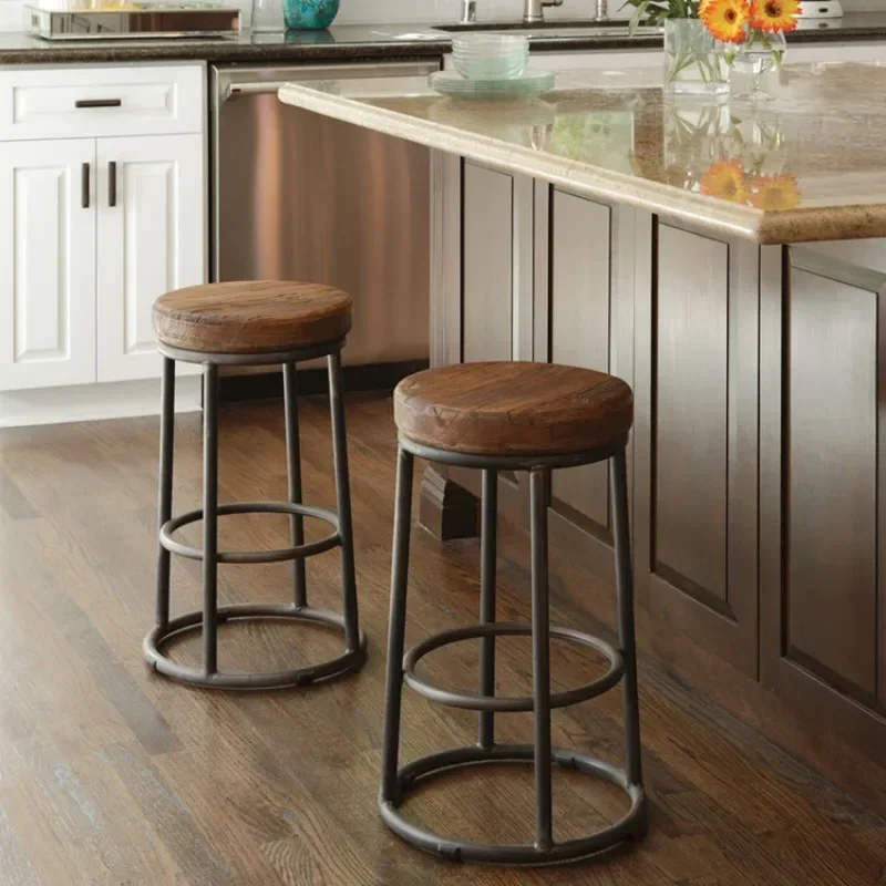 American Retro Iron High Footed Bar Stools, Solid Wood Seating, Leisure Seats, Coffee Shops, Restaurant Furniture