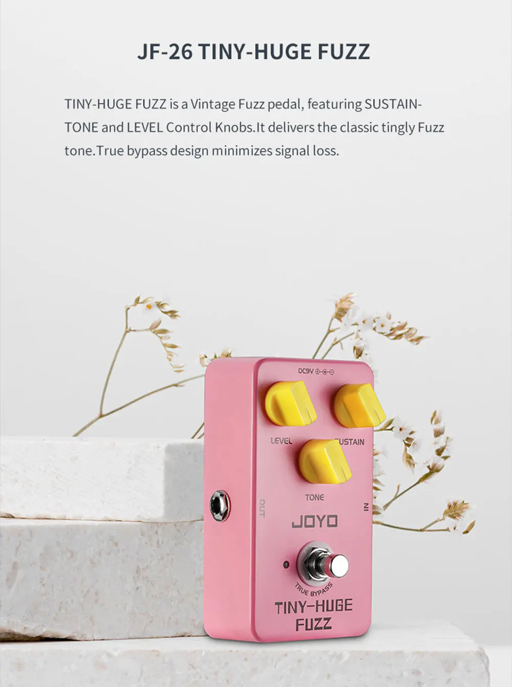 JF-26 TINY HUGE Fuzz Guitar Pedal Classical Vintage Fuzz Tone Bass & Long Sustai
