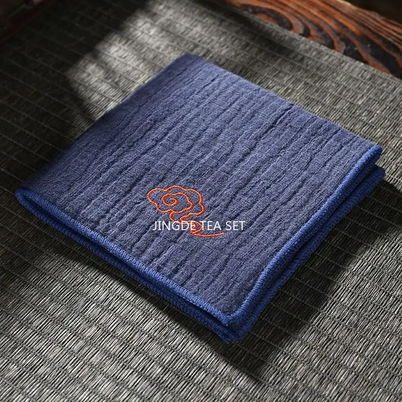 Square Auspicious Cloud Zen Inspired Water Absorbing Tea Towel, Purple Clay Teapot, Pure Cotton Towel, Tea Cushion Cloth 26X26CM