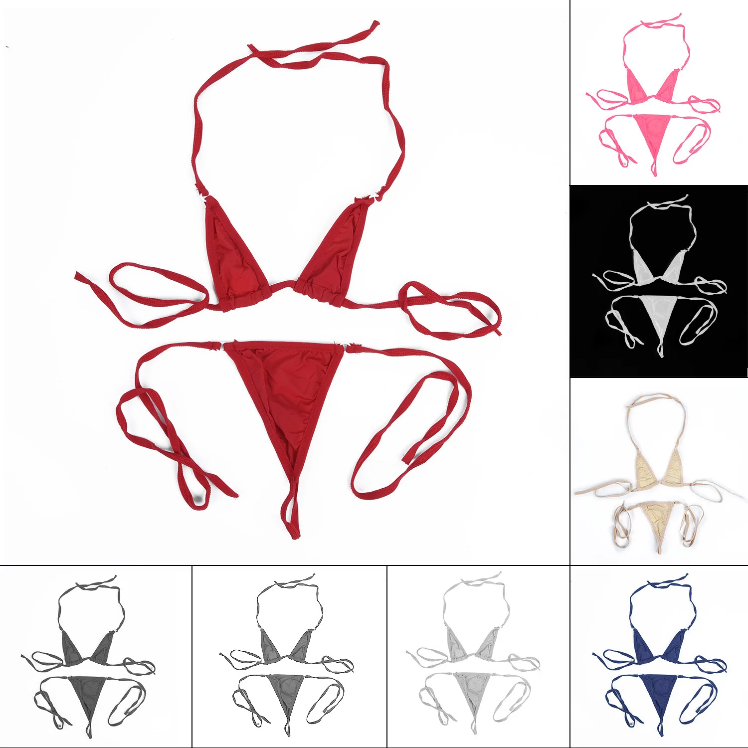 Women Ladies Bikini Lingerie Set T-back Low Rise G-string Halter Bra Set Erotic Wear