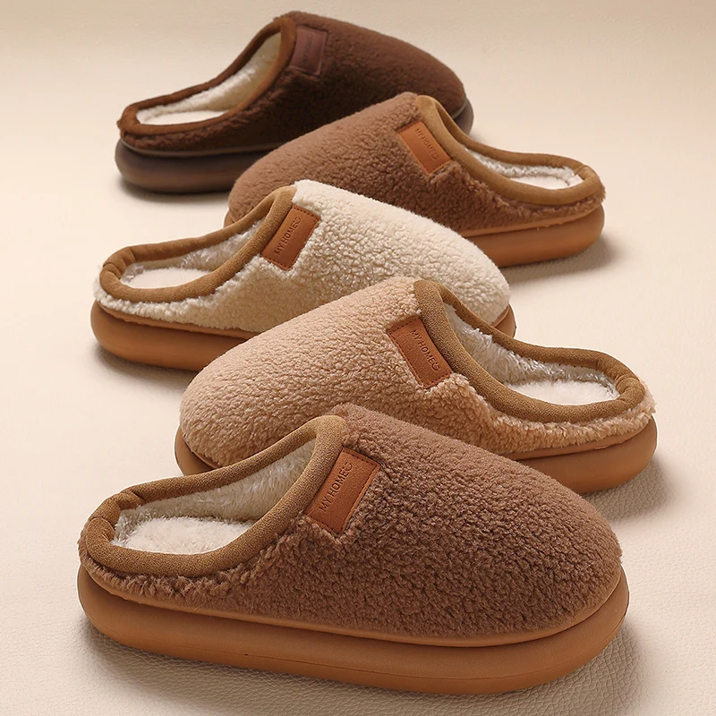 Indoor Thick Bottom Plush Slippers for Women Anti Slip Cotton Padded Home Slides Woman Soft Sole Warm Cotton Padded Shoes 45