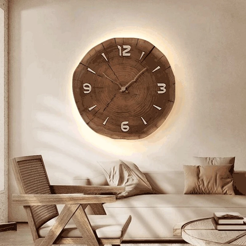 Wooden tree cross section Led Wall Clocks