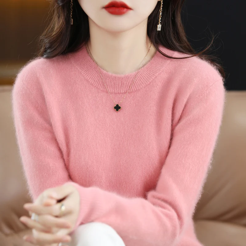 Women's Clothing Sweater Autumn and Winter New Knitted Top 100% Mink Cashmere Pullover Casual Loose Female Jacket Round Neck 6
