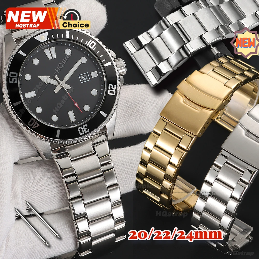 Sleek Stainless Steel Three-Bead Metal Watch Strap