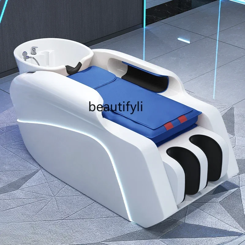 Fully Automatic Massage Shampoo Bed Electric Smart Ceramic Basin Barber Shop Flushing Bed LED Light
