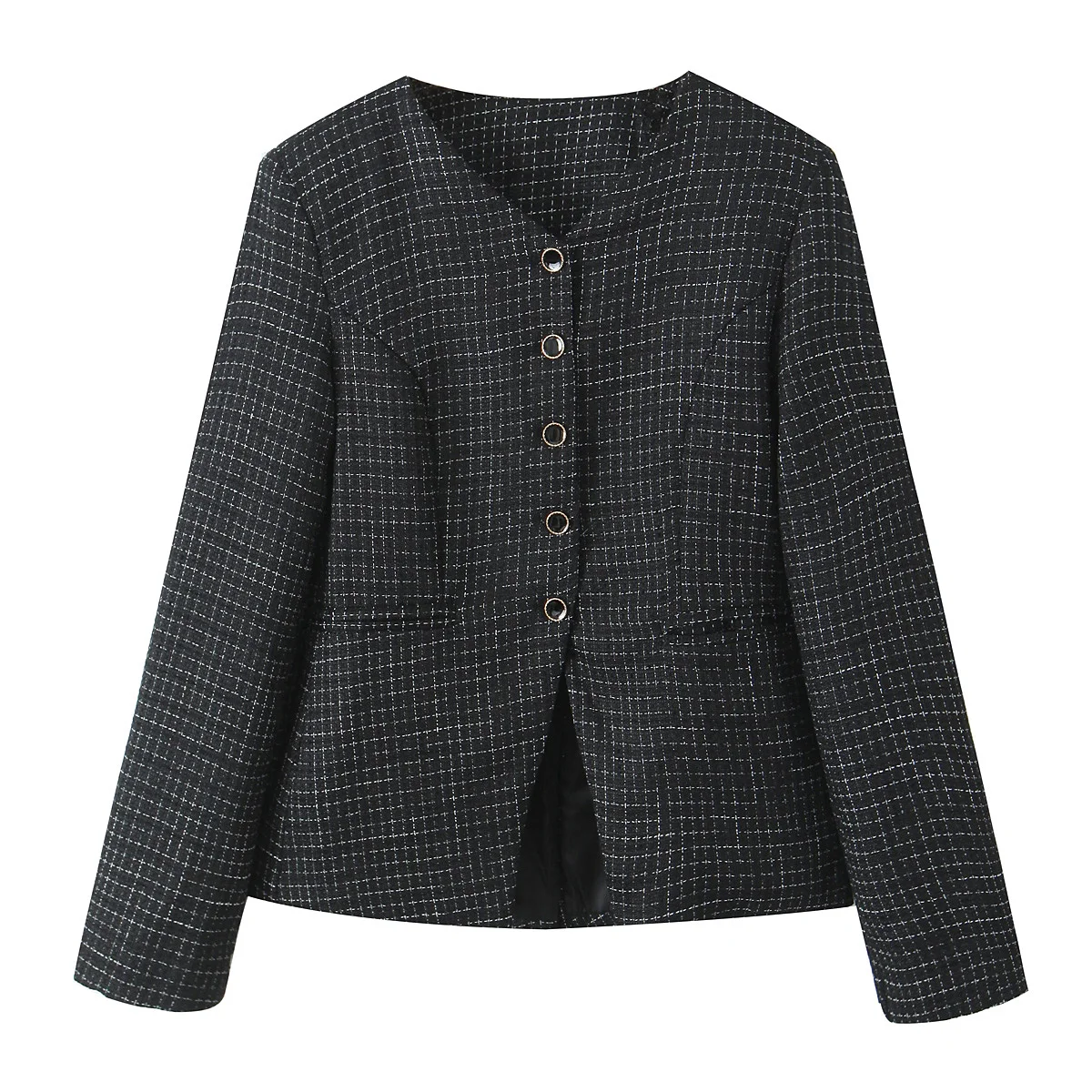 French Style Retro V collar Plaid Woven Tweed Blazer + High Waist Mini Short Skirts Suits 2 pieces 1 Set Black White