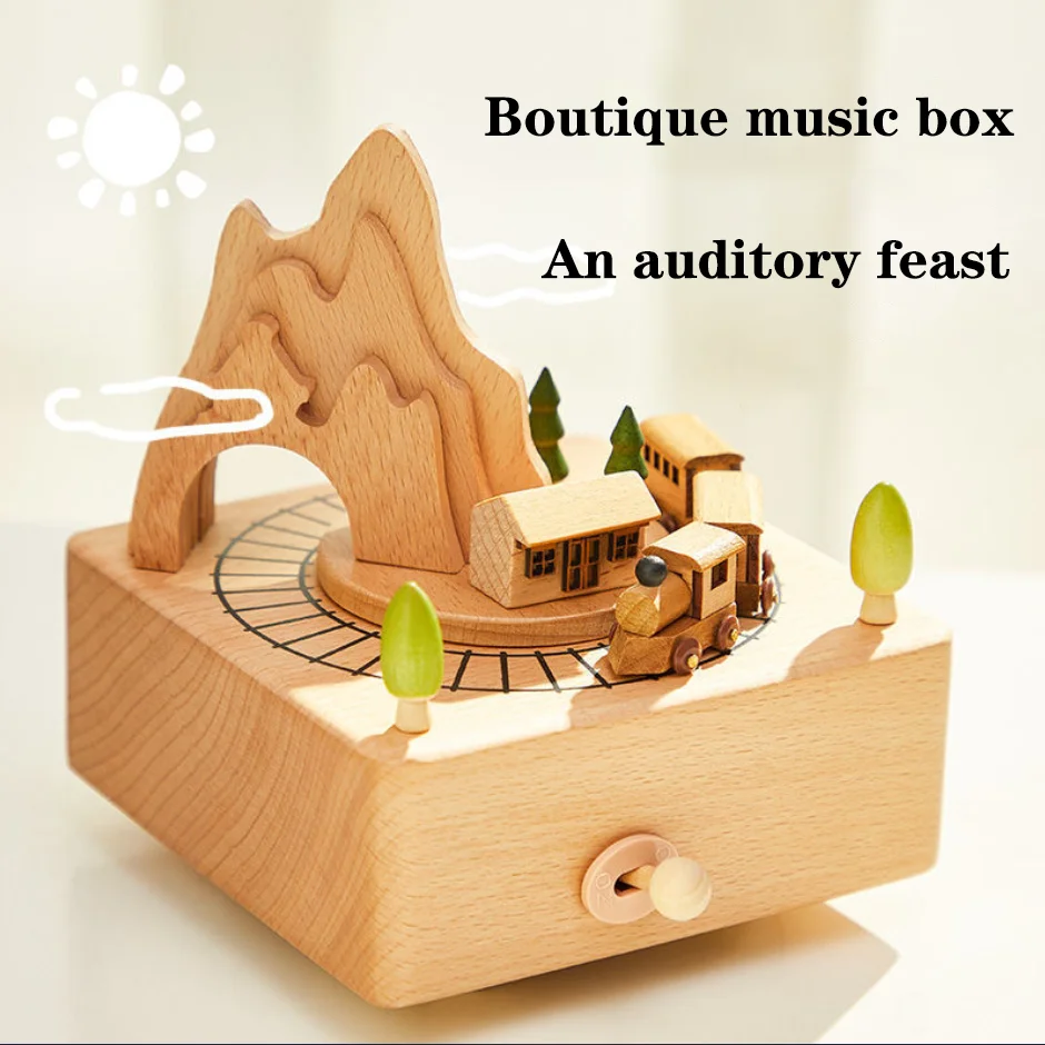 Wooden Music Box Carousel Musical Box Crafts Retro Birthday Gift