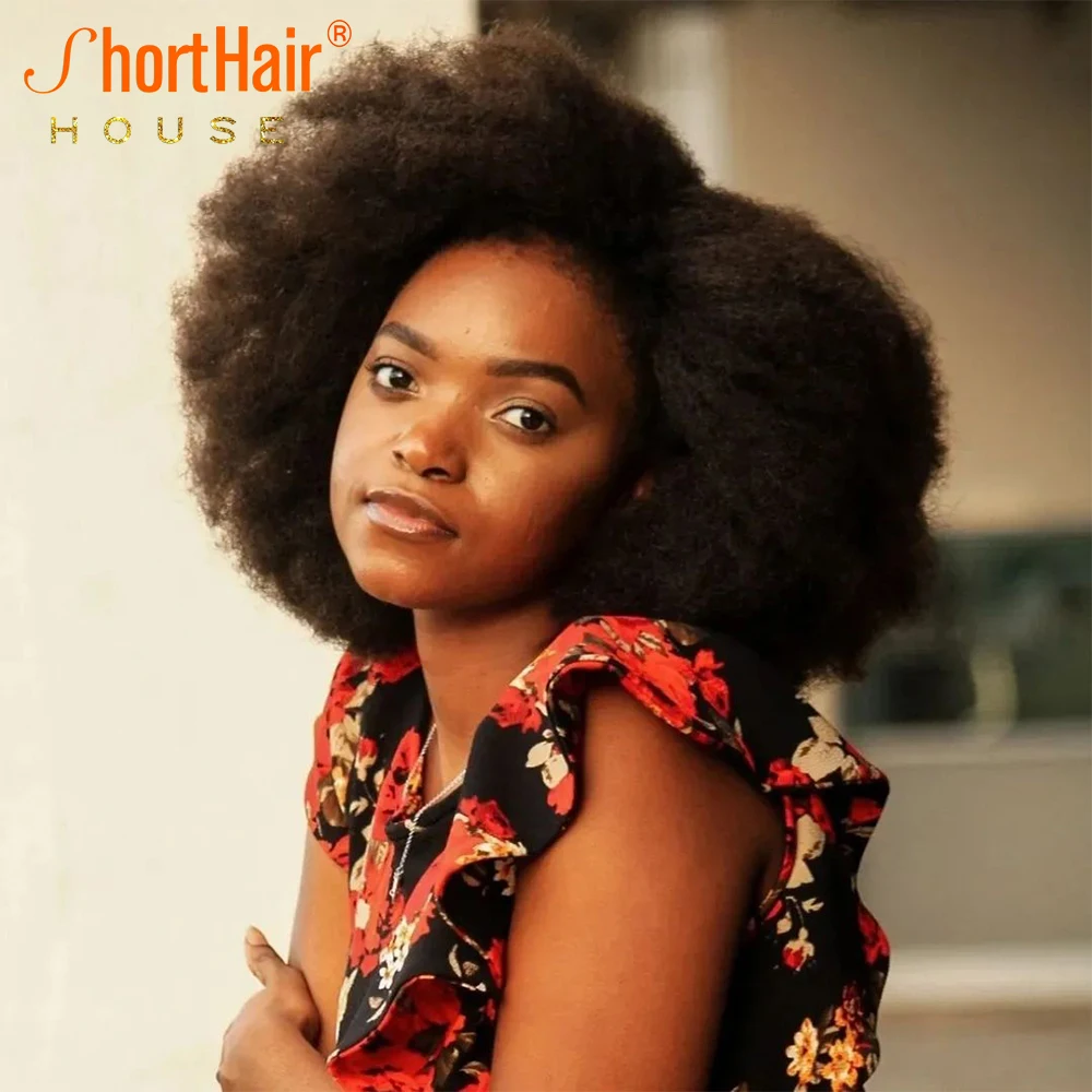 Cabelo curto fofo afro kinky encaracolado peruca para preto