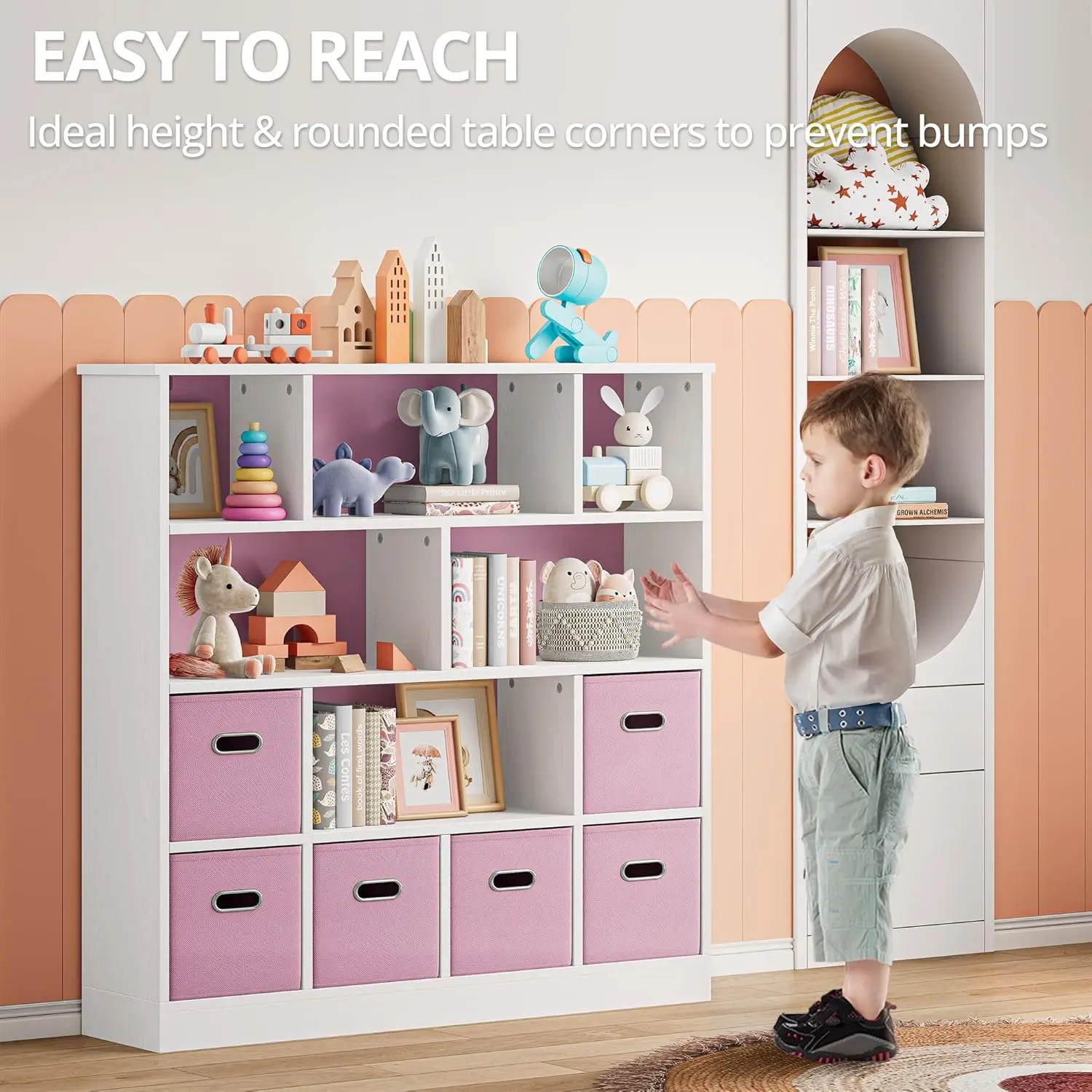 12-Cube Kids Storage Organizer with Bins – Pink 4