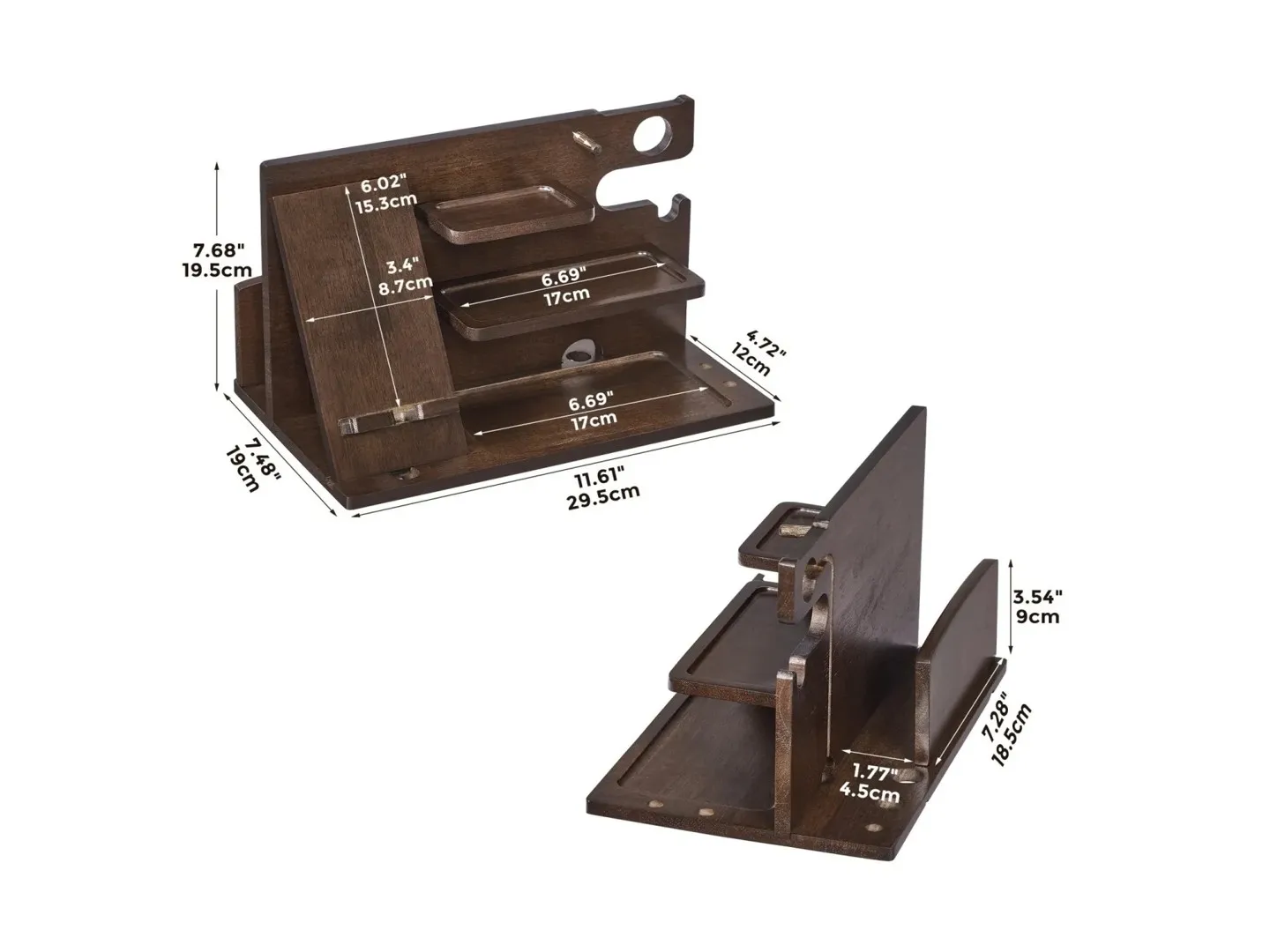 Wooden Walnut-colored Storage Shelf Bedside Stand for Watches Rings Glasses Headphones Miscellaneous Items in the Bedroom