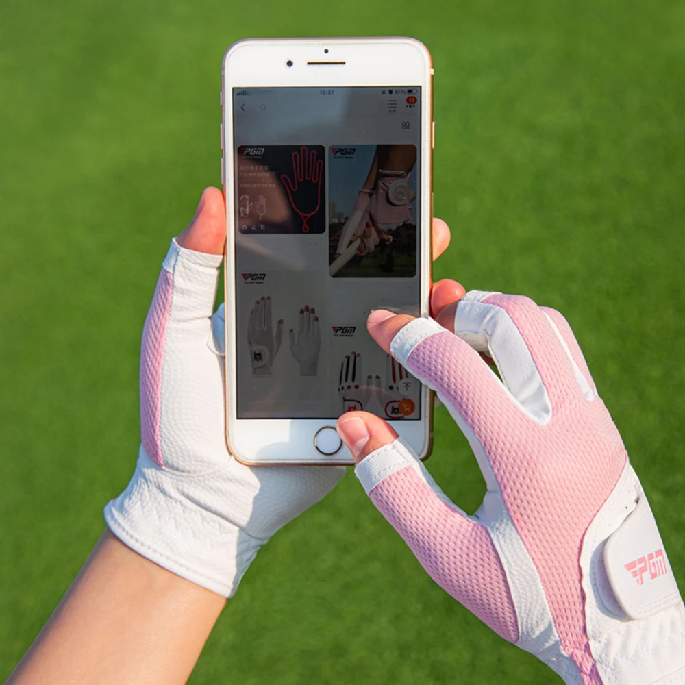 PGM Women's Open Finger Golf Gloves Adjustables Breathable Mesh PU Sunscreen Finger Cover Golfs Accessories For Golfs Lovers 6
