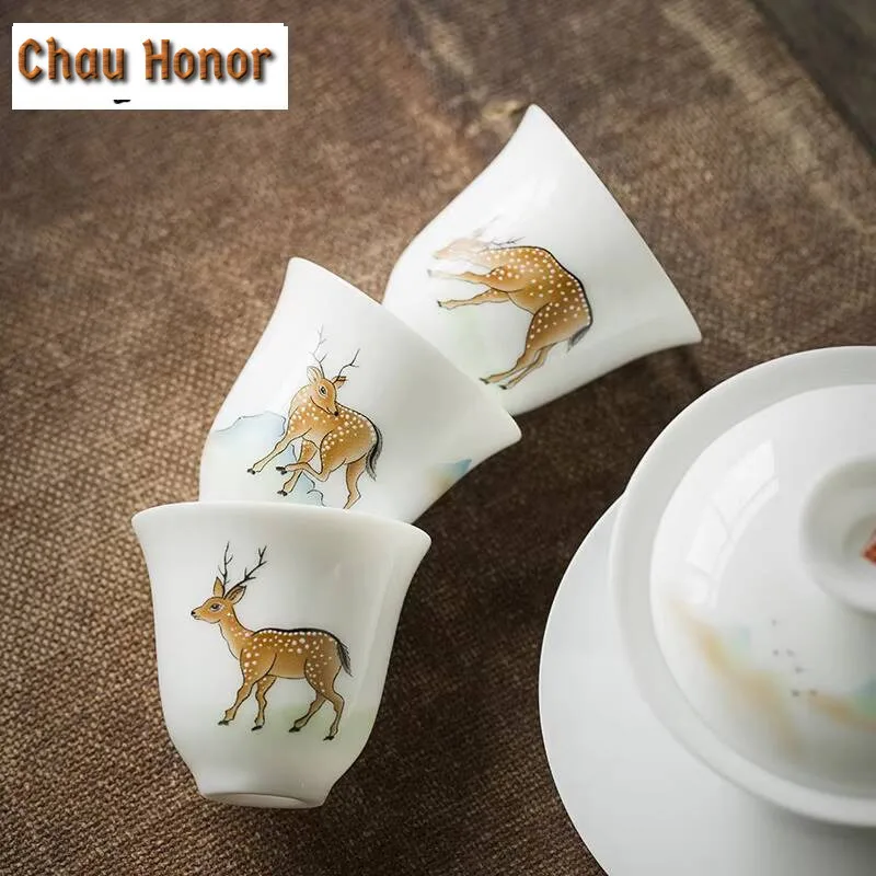 2pc/set Ceramic Whiteware Tea Set Sweet White Teacup Kung Fu Tea Set Small Tea Cup Single Fragrance-smelling Cup Teacups 50ml