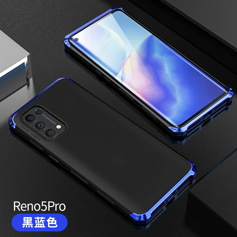 Hot All-inclusive Hard Shell For OPPO Reno 5 Pro+ Scrub Shockproof Case Reno5 Textured Phone Metal Frame PC Back Cover