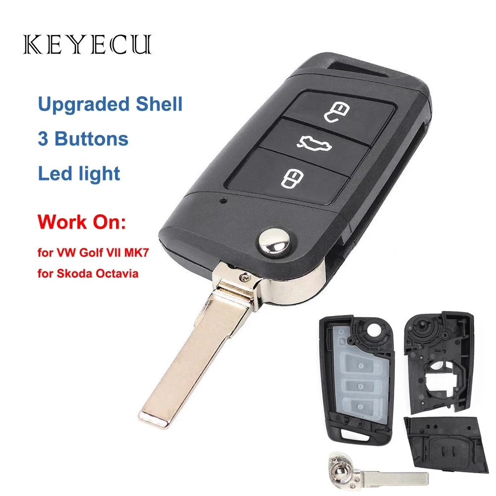 Flip Remote Key Shell Case 3 Pulsanti Fob Adatto Per Volkswagen Golf 7 Mk7 Gti, Skoda Octavia 2015