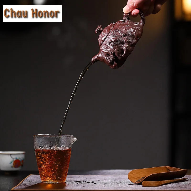 340ml Creative Yixing Purple Clay Teapots Handmade Hidden Dragon Gong Chun Pot Raw Ore Mud Tea Maker Kettle Zisha Tea Set Gift