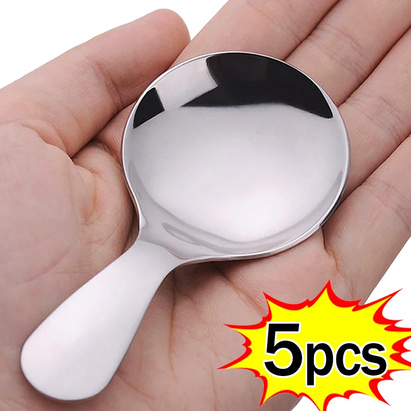 Mini Stainless Steel Spoon Round Head Short Handle Spoons for Ice Cream Dessert Scoops Tableware Utensils Kitchen Accessories