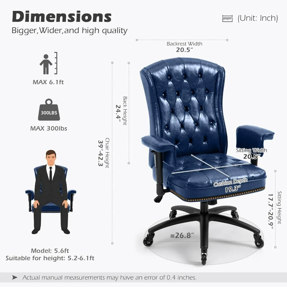 Office Chair with Rubber Wheels and Armrests,PU Leather Home Office Desk Chairs Comfortable Computer Chairs for Adults 6