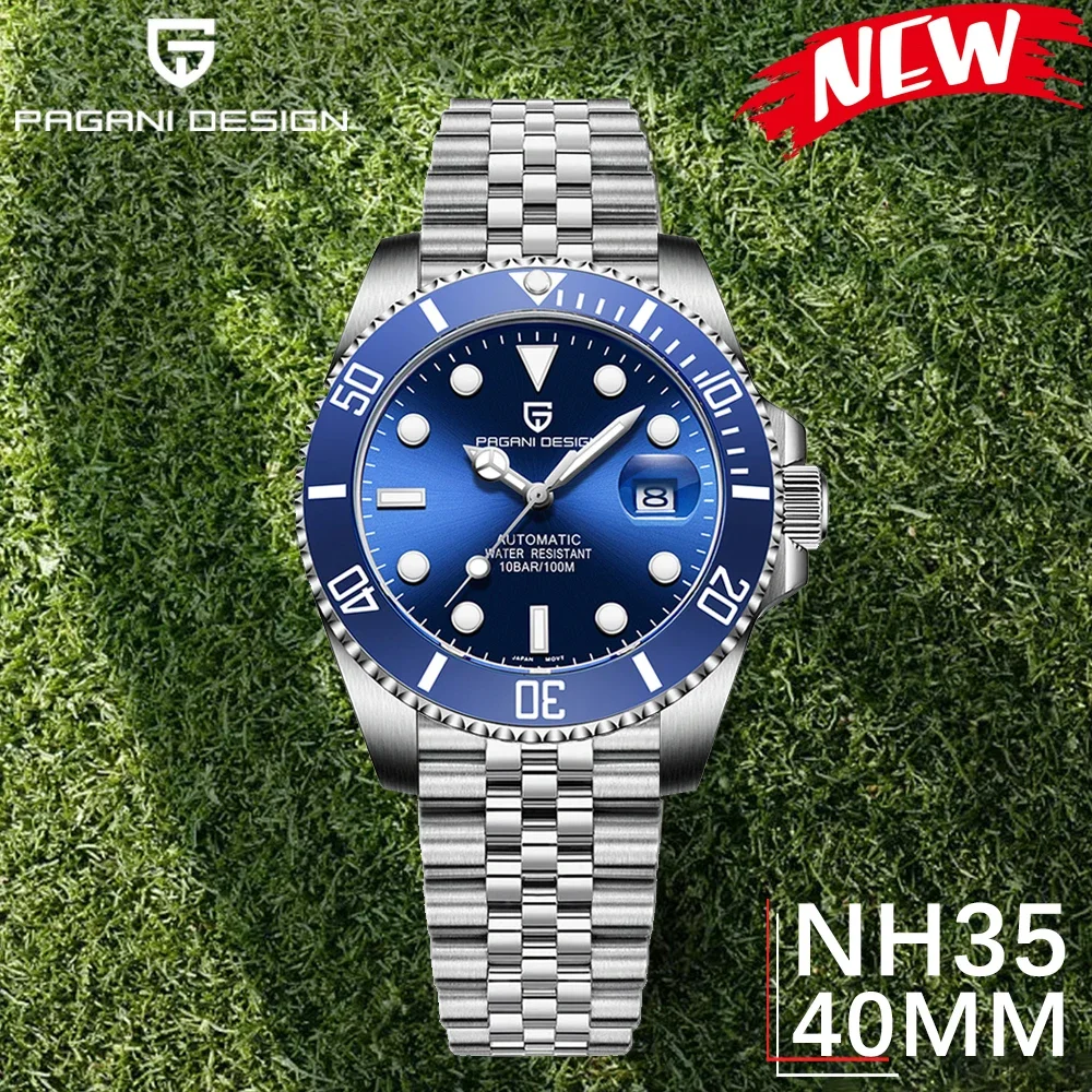 MOD NH35自動巻き腕時計 ブルー／ブラック SEIKO MOD NH35 青針 青サブ ブラックホワイトインデックス文字