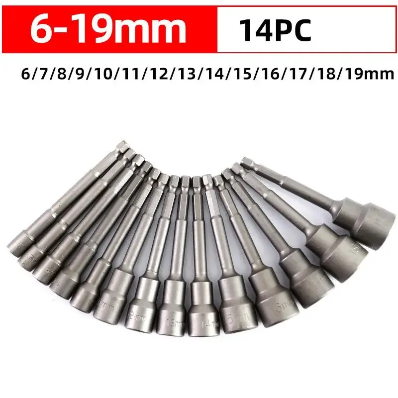 Magnetic Impact Nut Screwdrive Socket Set Metric Grade Nut  Driver Drill Bit Set 6.35mm Hex Shank 100mm Drill Bits Adapter Tools 4