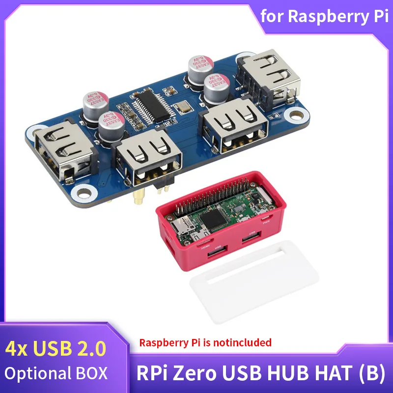 Raspberry Pi Zero USB HUB HAT (B) Expansion Board 4x Extended USB 2.0 Ports Optional USB HUB BOX for Raspberry Pi Zero W WH