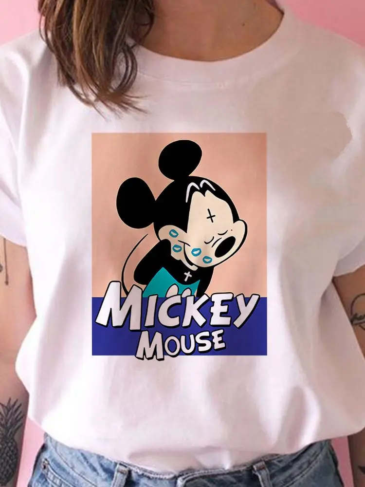 

Disney Women T Shirt Mickey Mouse White All-Match Casual Trendy T-Shirt Modern Creativity Print Tshirt All-Match O Neck Female