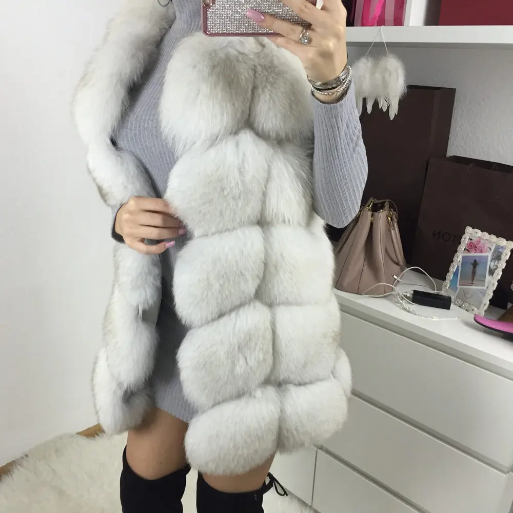 

QUEENTINA Winter New Women's Natural Fox Fur Coat Brown Vest Square Pattern Handcrafted Products Sleeveless Real Fox Fur Vest