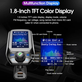 차량용 MP3 플레이어, MP3 플레이어, 일반 차량 유형 QC3.0 고속 충전, T43 블루투스 V 4.2 U 디스크 소켓, 87.5-108 MHz