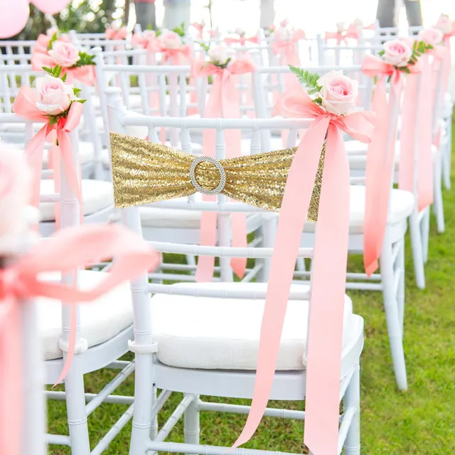 Party Satin Chair Sashes Bands Gold Pink Chair Knot Cover Wedding Decoration Chairs Bow For Chair Decoration Banquet Hot Sale