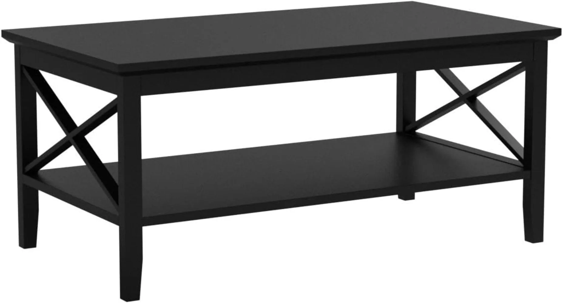 Oxford Coffee Table with Thicker Legs, Black Wood Coffee Table with Storage for Living Room 5