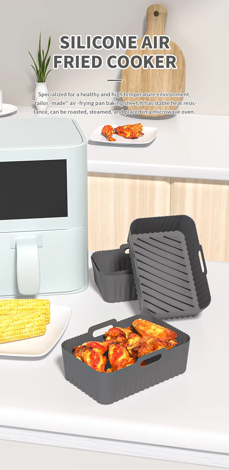 Air fryer silicone air fryer oven baking silicone tray reusable air fryer pot bottom mold pizza fried chicken tool