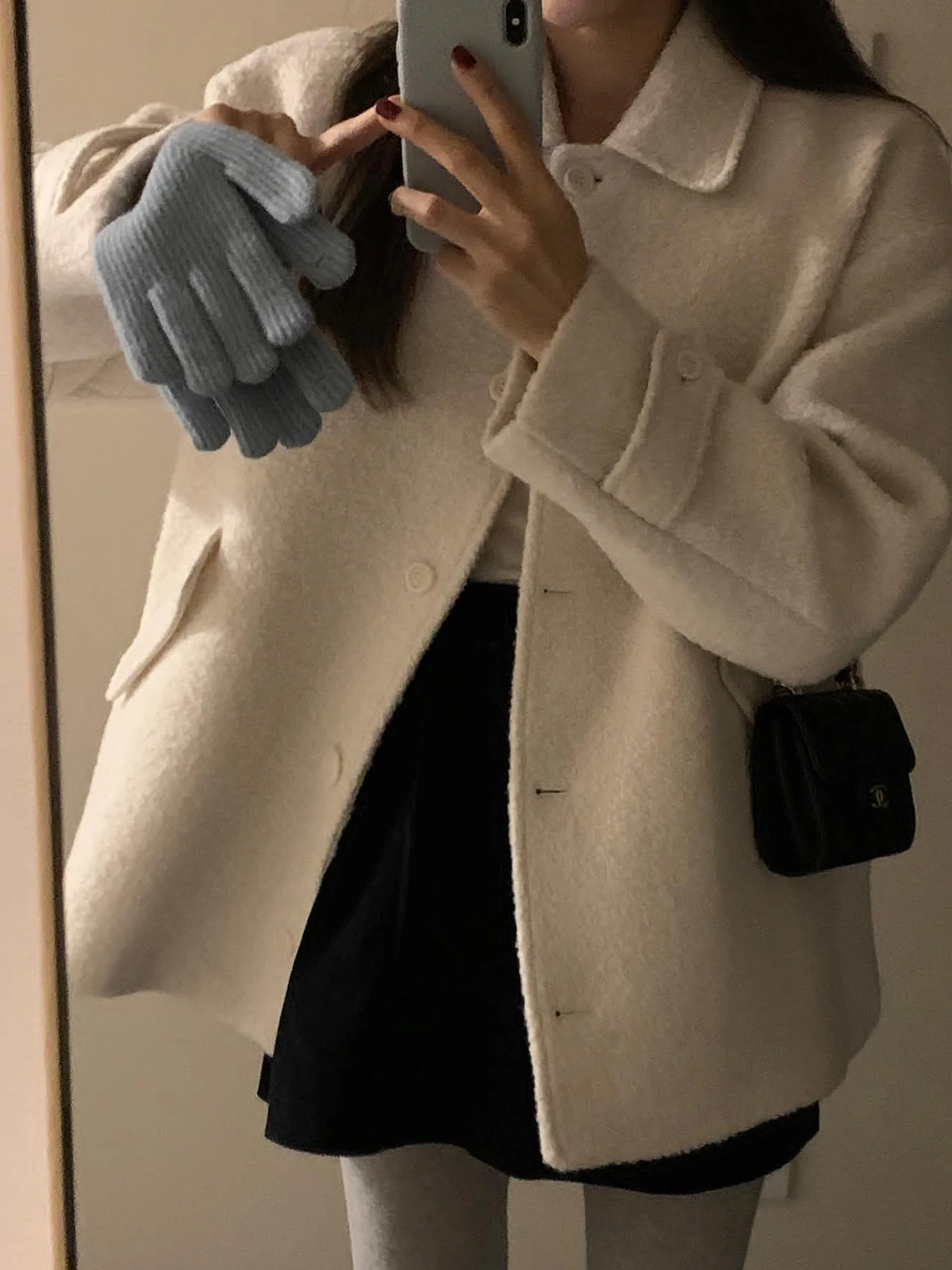 White Woolen Coat Women's ort Sle Korean Version Winter Outerwear Commute Straight Cut Long Sve Single Button Pure Color