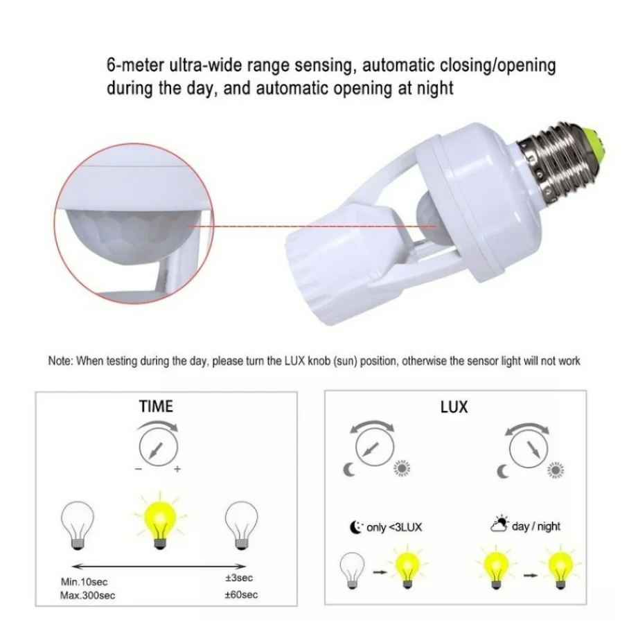 Phlanp E27 Plug 360 Degree PIR Induction Infrared Motion Sensor Smart Light Bulb Socket Switch 85-265V Lamp Base Holder Adapter lamp holder lamp bulb holder lamp base