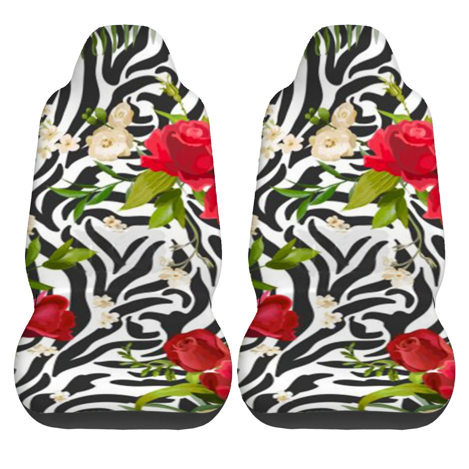 zebra-stripe print Flower car accessories Front Seat Covers Set of