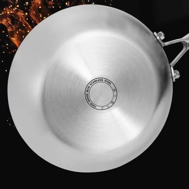 Padella in acciaio inossidabile 316 Wok Padella antiaderente Pentola per bistecche fritte Pentole da cucina non rivestite per fornelli a gas e fornelli a induzione Wok 4