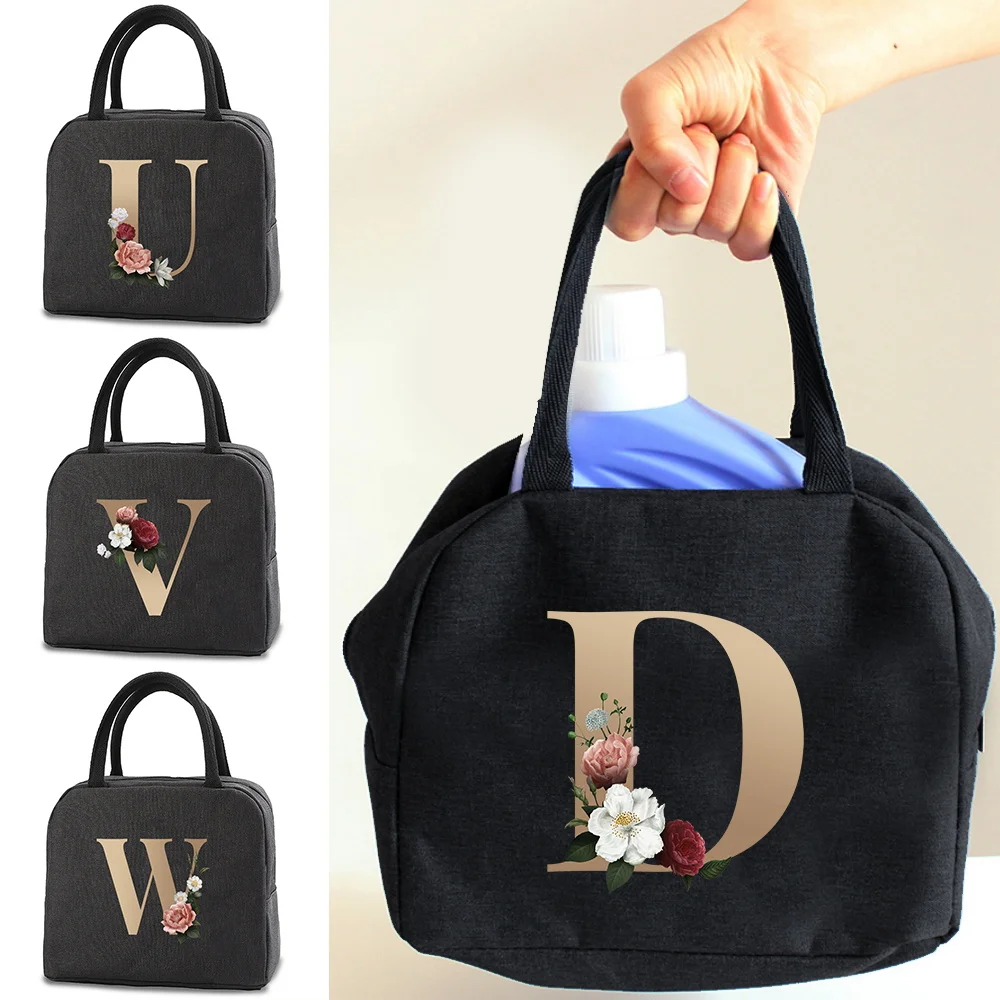 Lunch Bags Women Handbags Picnic Travel Thermal Breakfast Box Girls School Child Convenient Gold Letter Lunch Bag Tote Food Bags fashion foldable eco friendly shopping bag student tote bag skull series convenient handbags large capacity travel grocery bag