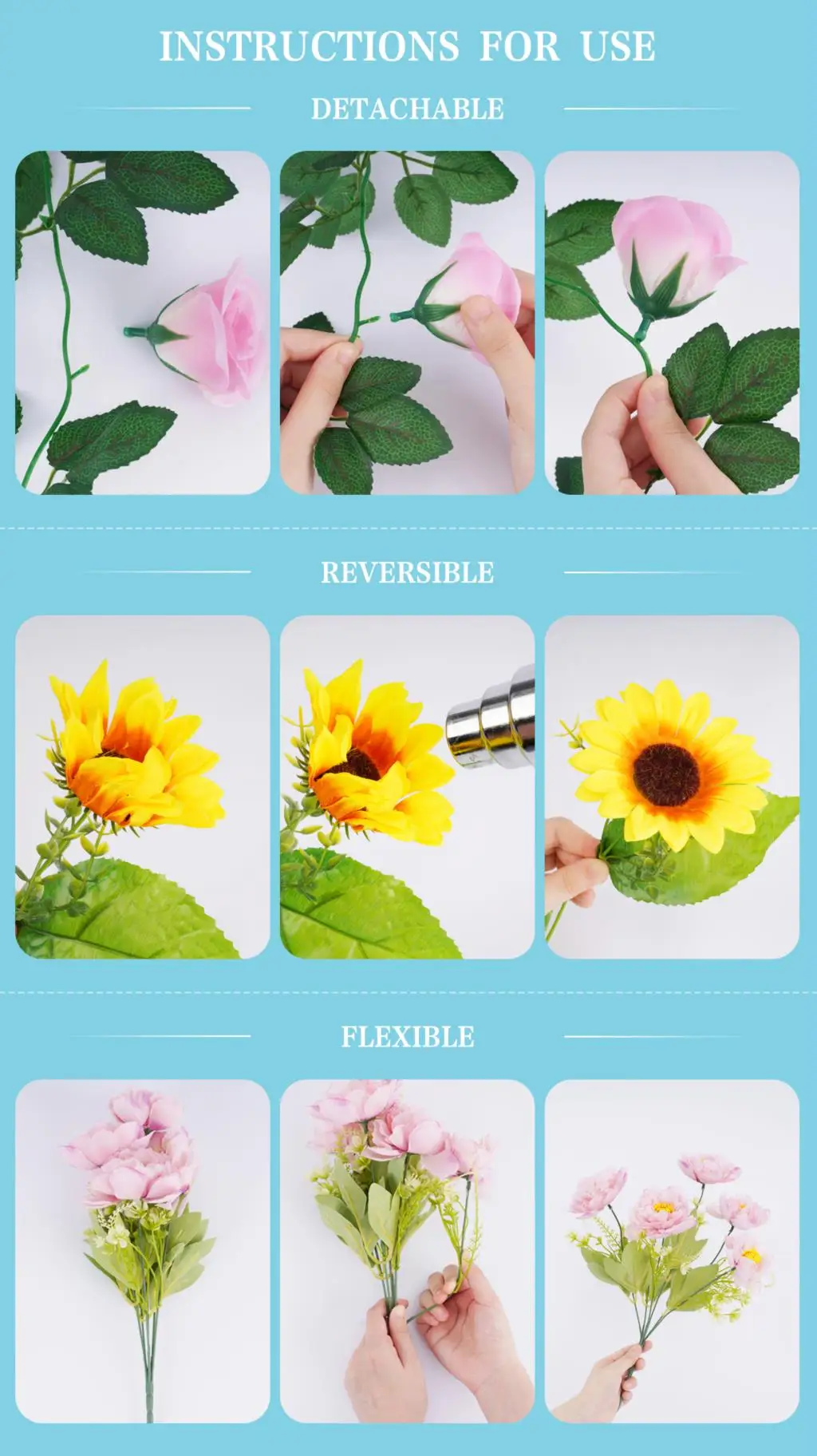 5 Gabeln, 37 cm, atmungsaktiv, künstliche Blumenz, Kunststoff, Schleierkraut, DIY-Blumensträuße, Arrangement für Hochzeit, Heimdekoration – Detail 14