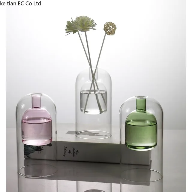 Bouteille d'aromathérapie en verre de rotin sans feu, diffuseur d'huile de parfum essentiel vide, décoration de salon, couleur double petit vase 2