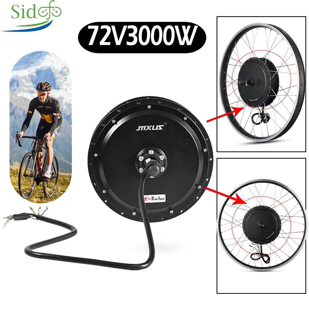 MXUS 브랜드 72V3000W 고속 브러시리스 기어리스 전기자전거 허브 모터 후륜 구동 전기자전거 개조 액세서리