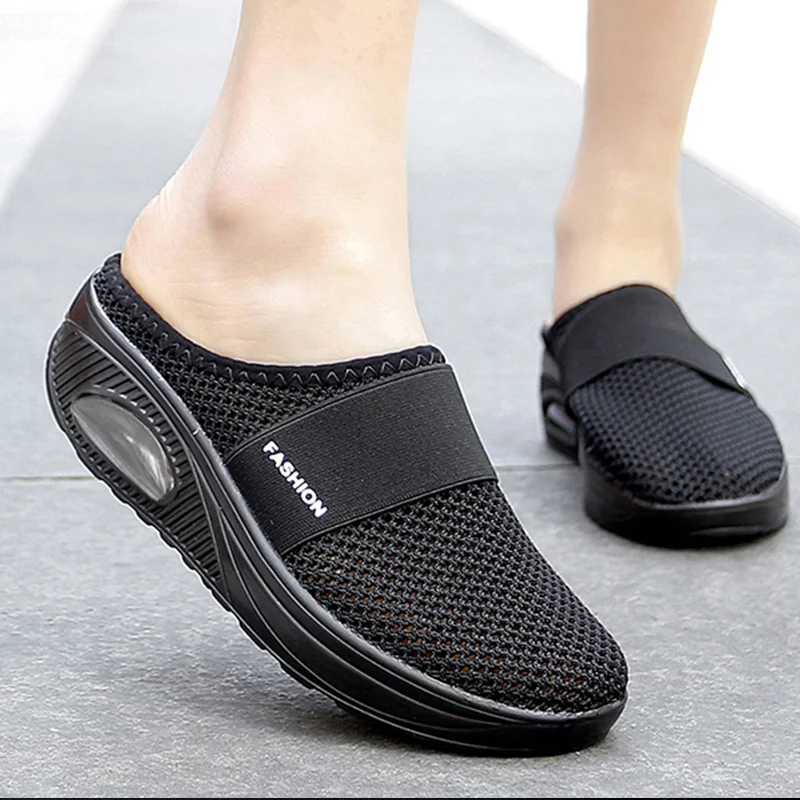 Women Mesh Slippers Wedge Shoes Air Cushion Sandals Thick Bottem Casual Sneakers Plus Size 43,women sandals,wedge sandals,soft sole slippers,comfortable sandals