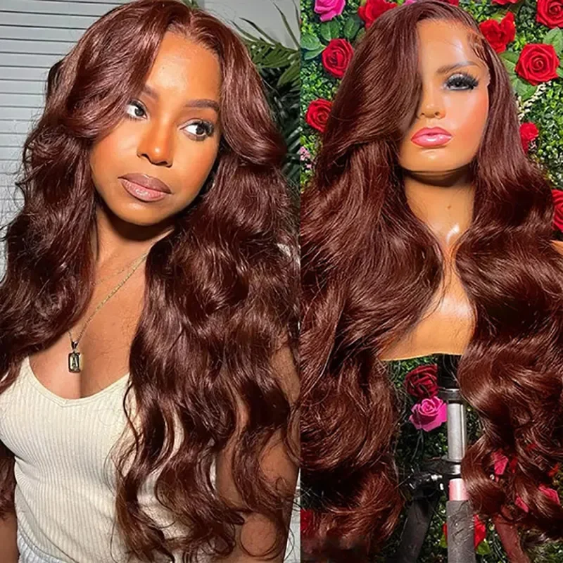 

13x4 Reddish Brown Body Wave Lace Frontal Human Hair Wig 13x6 HD Lace Frontal Wig 4x4 Glueless Human Hair Wig Pre Plucked